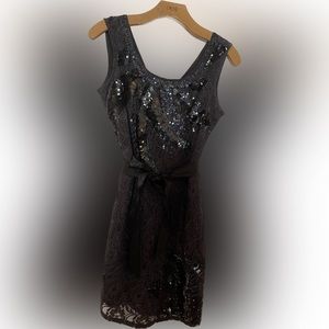 Sequined lace black minidress
